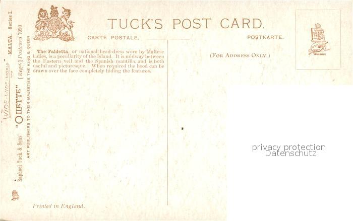 73756243 Verlag Tucks Oilette Nr. Nr.7090 A Maltese Lady With Faldetta