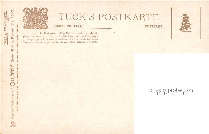 73756262 Verlag Tucks Oilette Nr. Nr.2007 Ulm a.Donau Rathaus