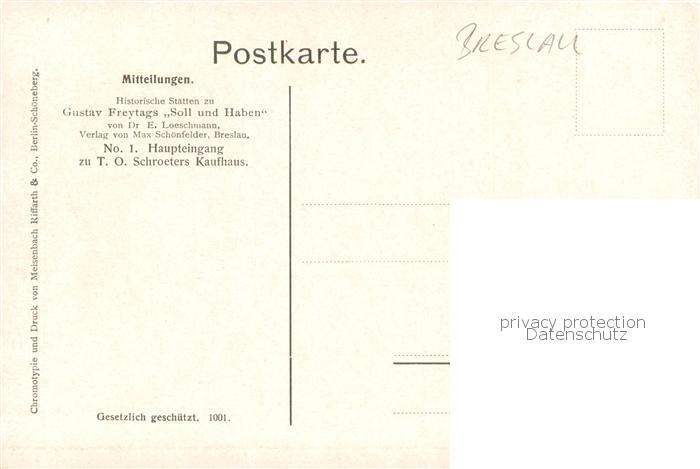 73773337 Breslau Niederschlesien No. 1 Haupteingang zu T. O. Schroeters Kaufhaus