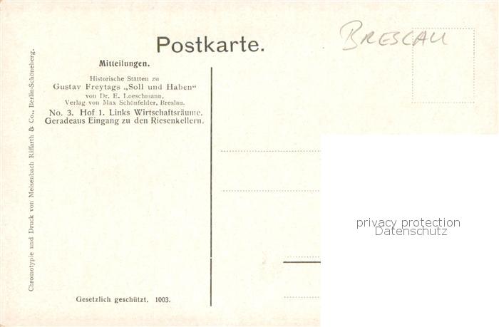 73773339 Breslau Niederschlesien No. 3 Hof 1 Historische Staetten Gustav Freytag