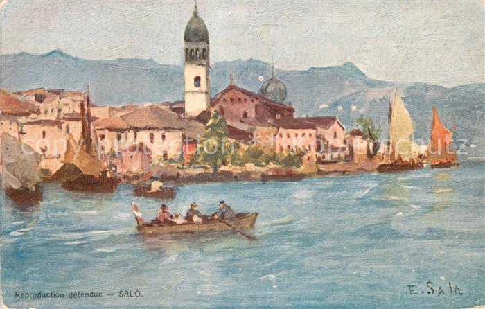 73783187 Salo Lago di Garda IT Teilansicht Partie im Boot - Kuenstlerkarte E. Sa