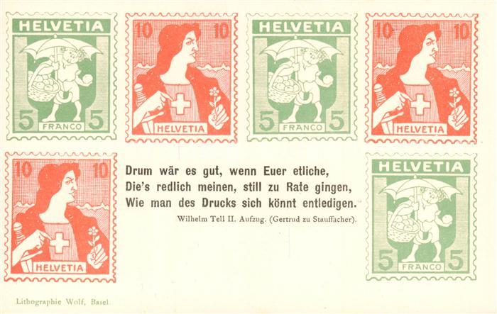 73890147 Briefmarken auf Postkarte Helvetia Franco Litho