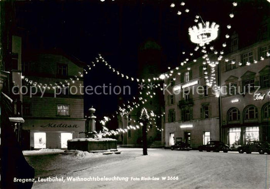 73852365 Bregenz Vorarlberg Bodensee Weihnachtsbeleuchtung Nachtaufnahme