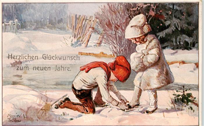 73966432 Neujahr Annee New Year Kinder Schnee Eislaufen