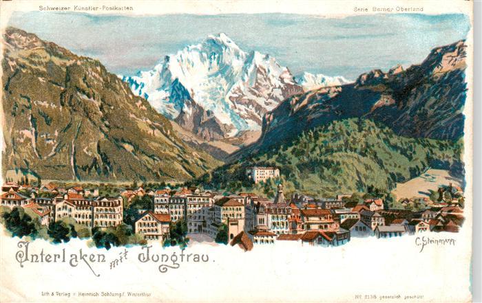 73983822 Steinmann C. Schweiz Kuenstlerlitho Nr. 138 Interlaken Jungfrau