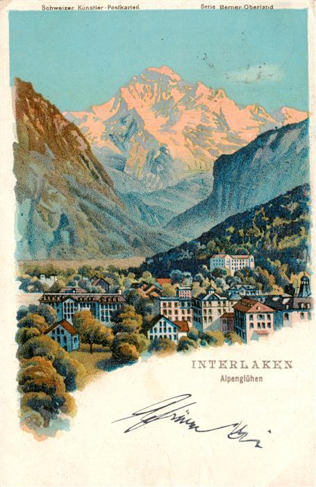 73990692 Steinmann C. Schweiz Kuenstlerlitho Nr. Interlaken  Alpengluehen