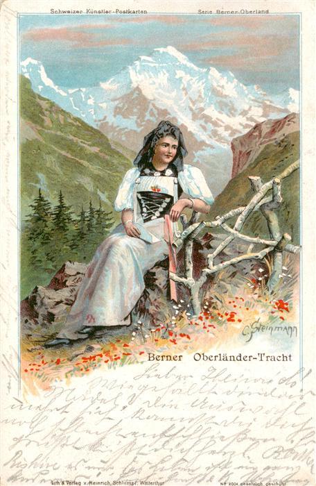 73983415 Steinmann C. Schweiz Kuenstlerlitho Nr. 2004 Berner Oberland Tracht