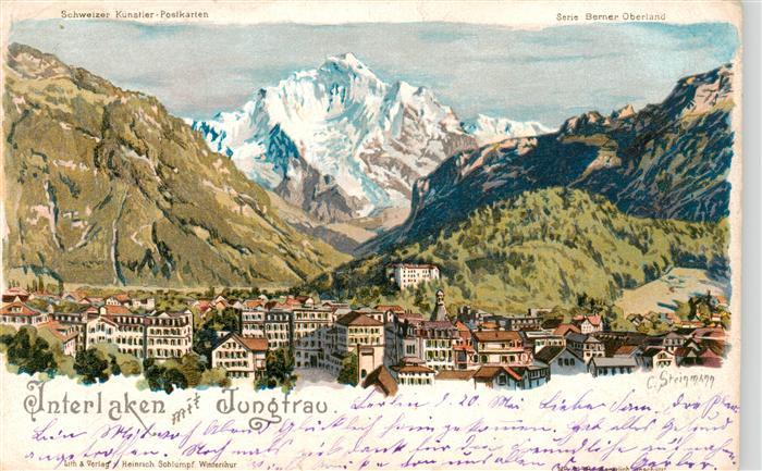 73983826 Steinmann C. Schweiz Kuenstlerlitho Nr. 2738 Interlaken Jungfrau