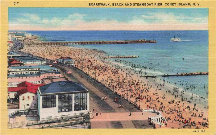 73961273 Coney Island New York Boardwalk Beach and Steamboat Pier