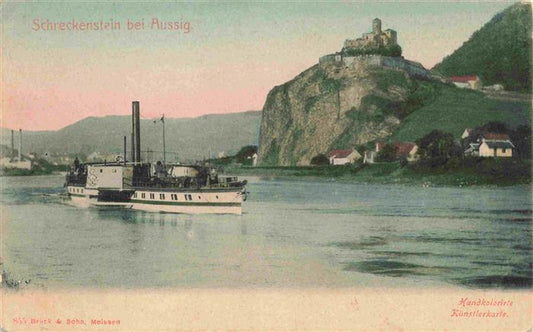 73971806 Aussig USTI NAD LABEM CZ Schreckenstein Steamer Hand-colored art