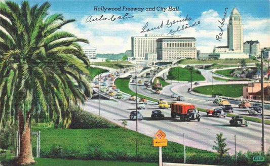 73972915 HOLLYWOOD  Los Angeles California USA Hollywood Freeway and City Hall