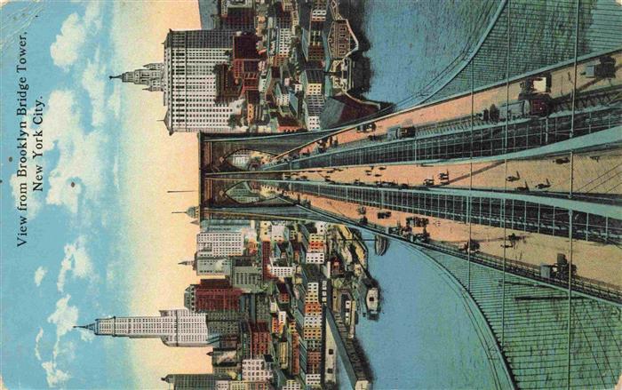 73973380 NEW YORK City USA View from Brooklyn Bridge Tower Illustration