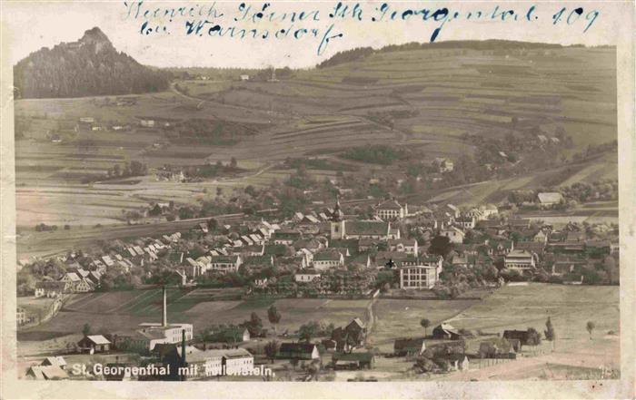 73975207 St Georgenthal Jiretin pod Jedlovouk CZ Panorama Blick gegen Hoellenste