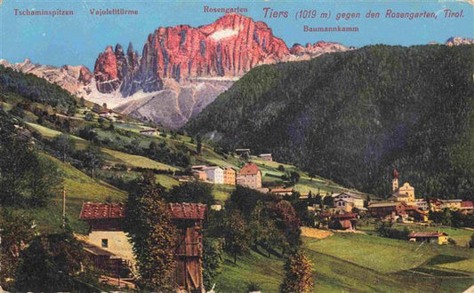 73977722 Tiers Tires Rosengarten Trento IT Panorama mit Baumannkamm