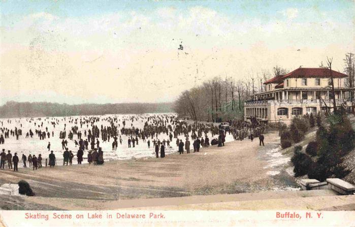 73991436 Buffalo New York USA Skating Scene on Lake in Delaware Park