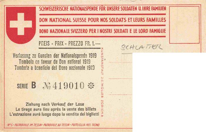 74003662 Schlatter E.E. Kuenstlerlitho Schwezerische Nationalspende Fuer Soldate