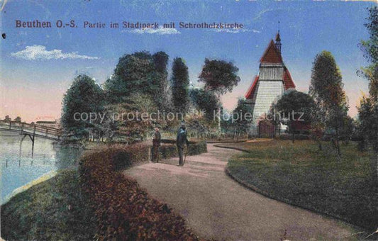 74018593 Beuthen Oberschlesien BYTOM PL Partie im Stadtpark mit Schrotholzkirche