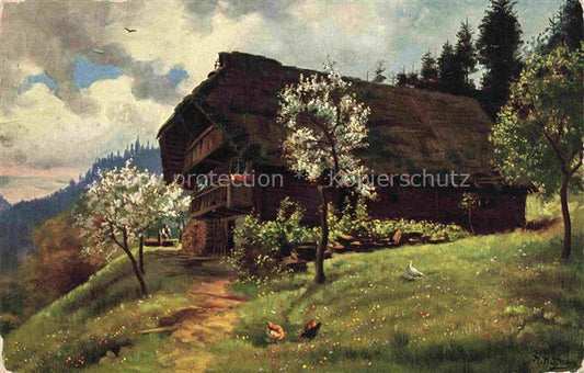 74004214 Hoffmann  Heinrich Kuenstlerkarte Sueddeutschland Alsace Fruehling in S