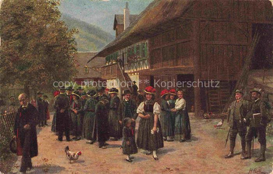 74004264 Hoffmann  Heinrich Kuenstlerkarte Sueddeutschland Alsace Nach der Kirch