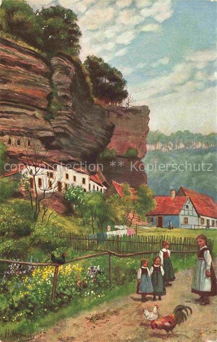 74004984 Hoffmann  Heinrich Kuenstlerkarte Sueddeutschland Alsace Grauftal Felse