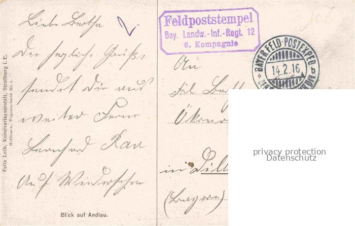 74005003 Hoffmann  Heinrich Kuenstlerkarte Sueddeutschland Alsace Blick auf Andl