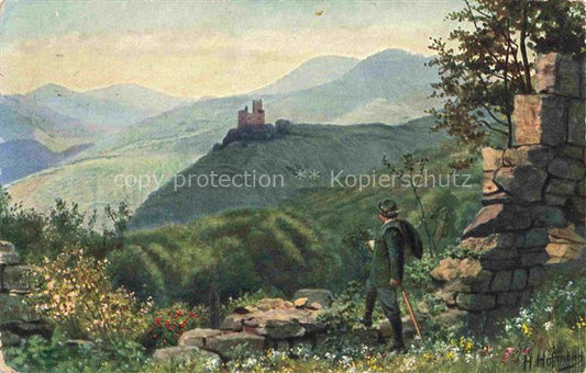 74005004 Hoffmann  Heinrich Kuenstlerkarte Sueddeutschland Alsace Blick von der