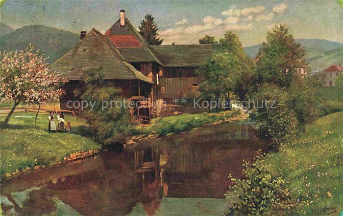 74006571 Hoffmann Heinrich Artist's Map Southern Germany Alsace Old House at