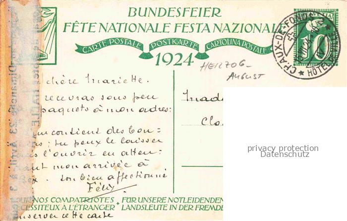 74007680 Herzog August Artist Card Muensterlingen Célébration fédérale pour nos besoins