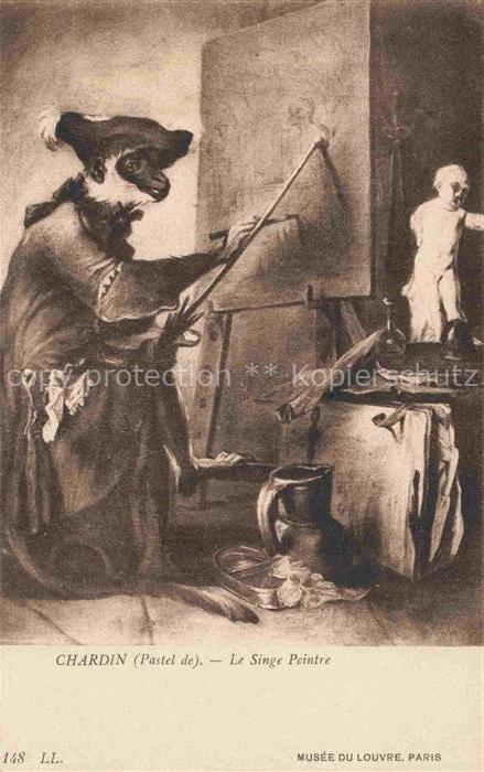 74008521 Chardin Jean-Baptiste-Simeon Kuenstlerkarte Nr. 148 Le Singe Peintre