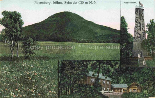 74020048 Rosenberg 630m Ruzak Rosendorf Boehmen CZ Panorama Aussichtsturm Gastwi