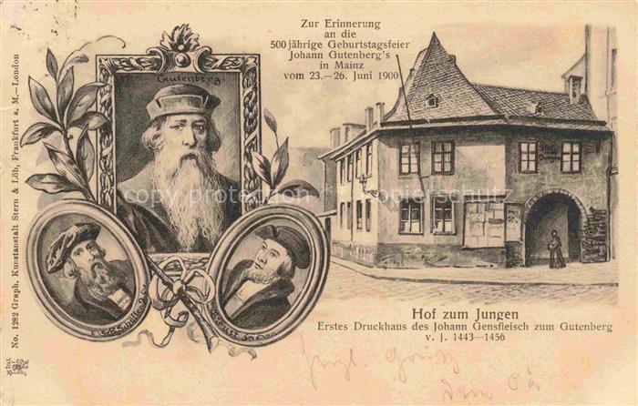 74017448 Gutenberg Johannes Buchdruck 500 J. Geburtsfeier Mainz Hof zum jugend