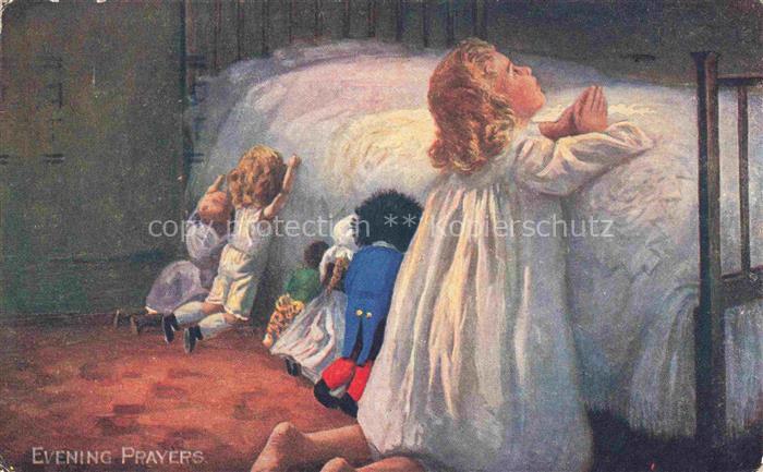 74017513 Verlag Tucks Oilette Serie Nr. 9667 Evening Prayers Kind Puppen Beten