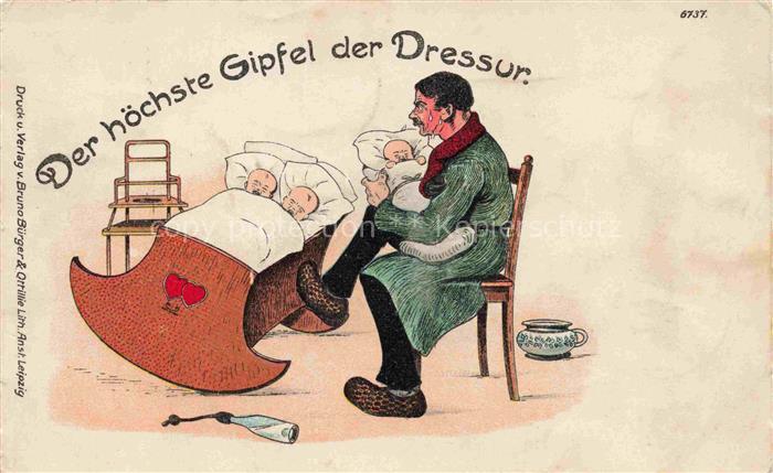 74018390 Verlag Bruno Buerger Leipzig Litho Nr. Gipfel der Dressur Babys Babybet