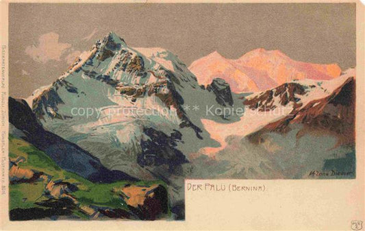 74018392 Diemer Zeno Kuenstlerkarte Litho Der Palue Bernina