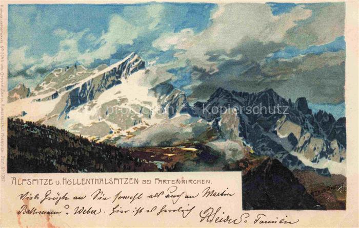 74018405 Diemer Zeno Kuenstlerkarte Litho Alpspitz Hoellenthalspitzen Partenkirc