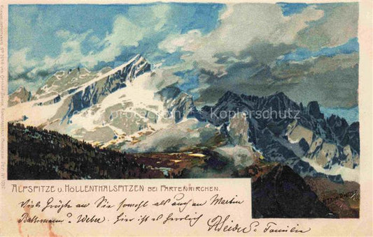 74018405 Diemer Zeno Kuenstlerkarte Litho Alpspitz Hoellenthalspitzen Partenkirc