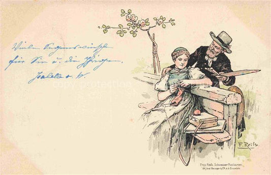 74018414 REIss Fritz Kuenstlerlitho Schwarzwaldkuenstler Frau Mann