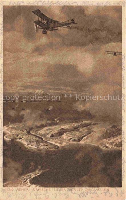 74018427 Diemer Zeno Kuenstlerkarte Litho Tuerkische flieger ueber Dardanellen