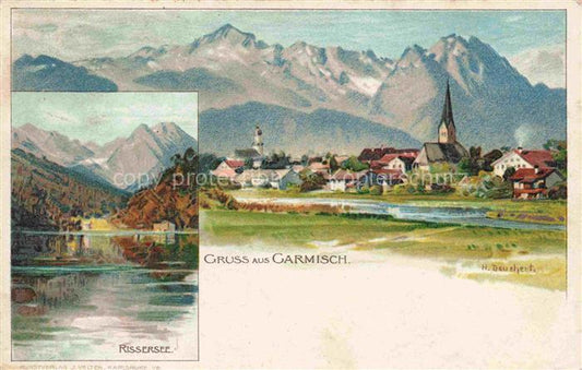 74018787 Deuchert Heinrich Kuenstlerlitho Garmisch Rissersee