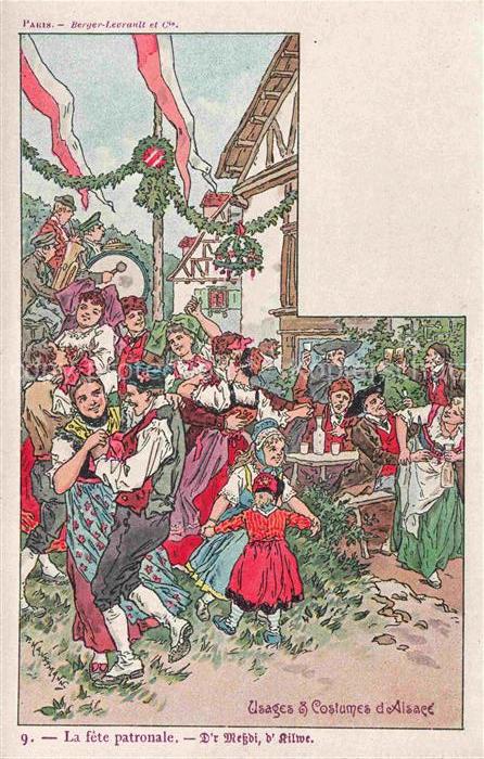 74018797 Kauffmann P. Alsace Elsass Kuenstlerlitho La fete patronale Dr Messdi d