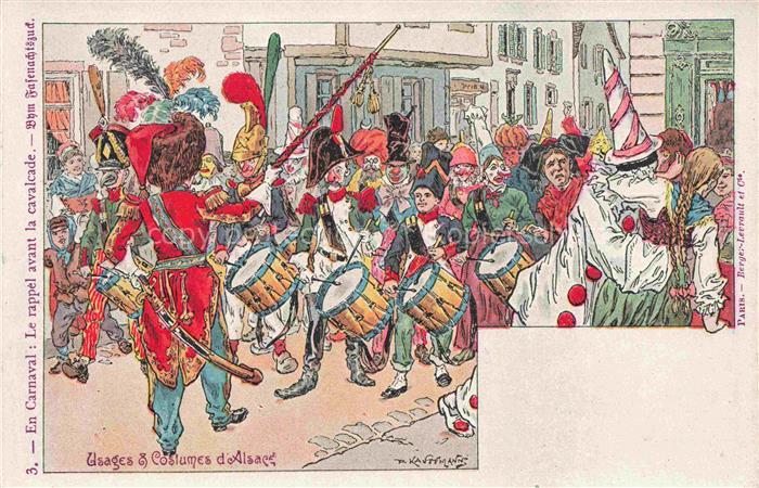 74018802 Kauffmann P. Alsace Elsass Kuenstlerlitho En Carnaval Strassenumzug