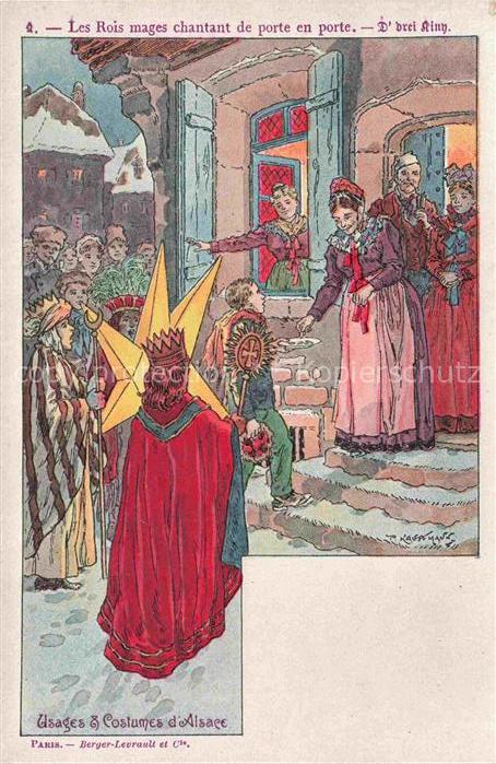 74019108 Kauffmann P. Alsace Elsass Kuenstlerlitho Les Rois mages chantant de po