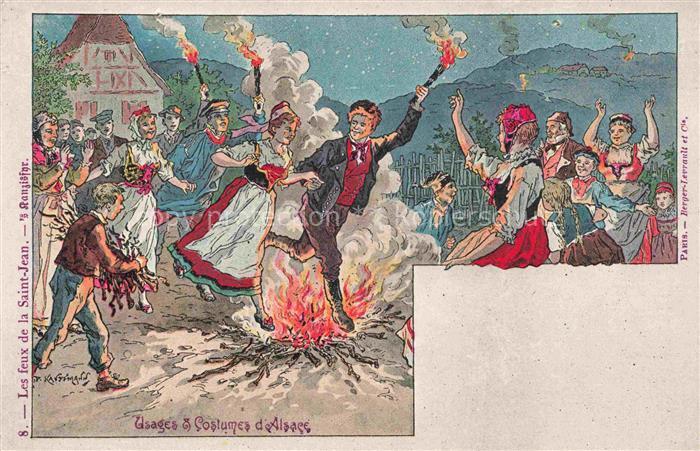 74019110 Kauffmann P. Alsace Elsass Kuenstlerlitho Les feux la Saint Jean