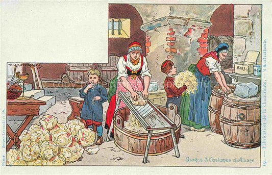 74019120 Kauffmann P. Alsace Elsass Kuenstlerlitho Fabrication de la choucroute