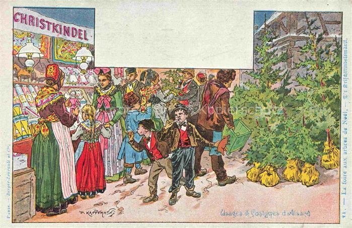 74019121 Kauffmann P. Alsace Elsass Kuenstlerlitho Christkindel La foire aux arb