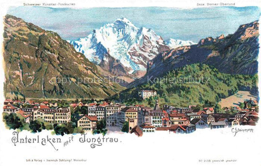 74019705 Steinmann C. Schweiz Kuenstlerlitho Nr. 2138 Interlaken Jungfrau