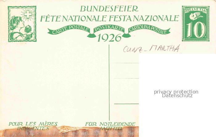 74019718 Cunz Martha Kuenstlerkarte St Gallen Bundesfeier Fuer Notleidende Muett