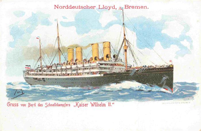 74019757 Dampfer Oceanliner Norddeutscher Lloyd Bremen Kaiser Wilhelm 2 Litho