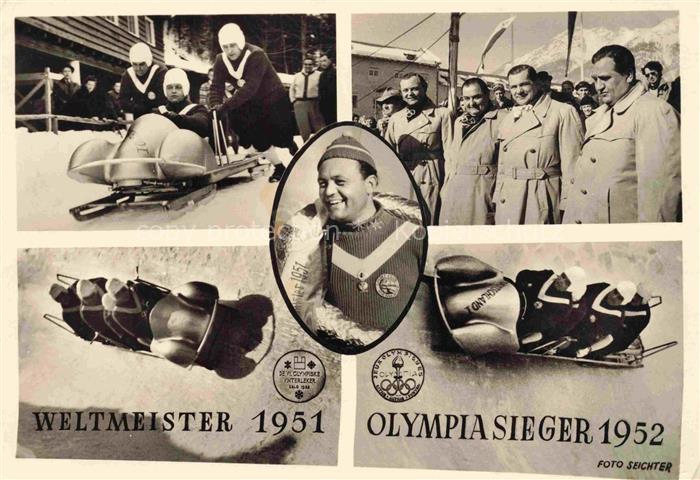 74020228 Schlitten Bobsleigh Traineaux-- Weltmeister 1951 Olympiasieger 1952