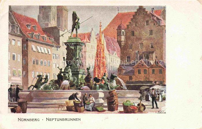 74033402 KLEY  Kuenstlerlitho Nuernberg Neptunbrunnen